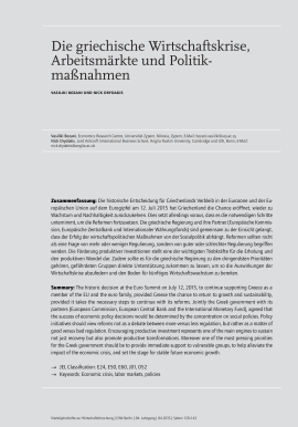 Die griechische Wirtschaftskrise, Arbeitsmärkte und Politikmaßnahmen