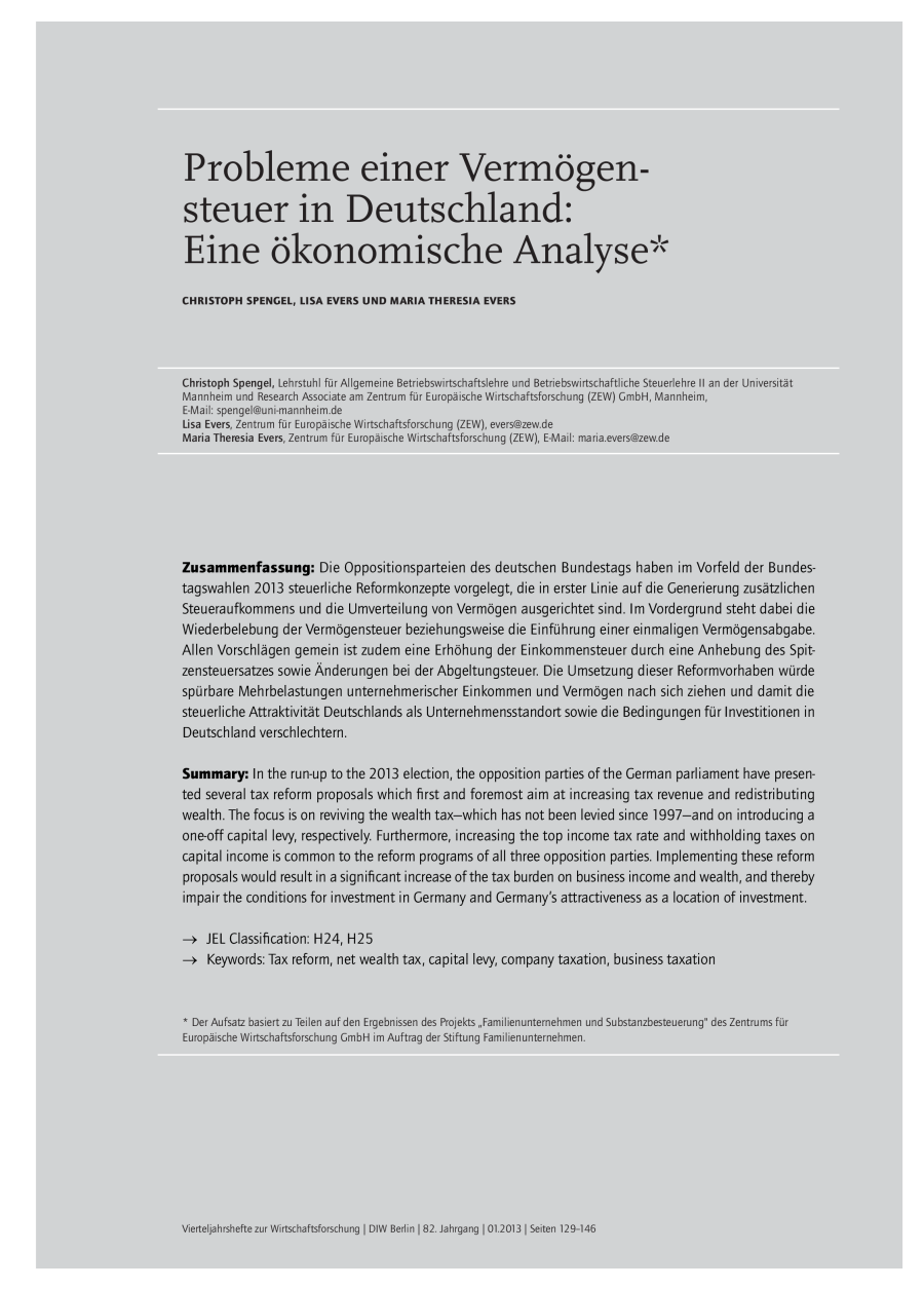 Probleme einer Vermögensteuer in Deutschland: Eine ökonomische Analyse