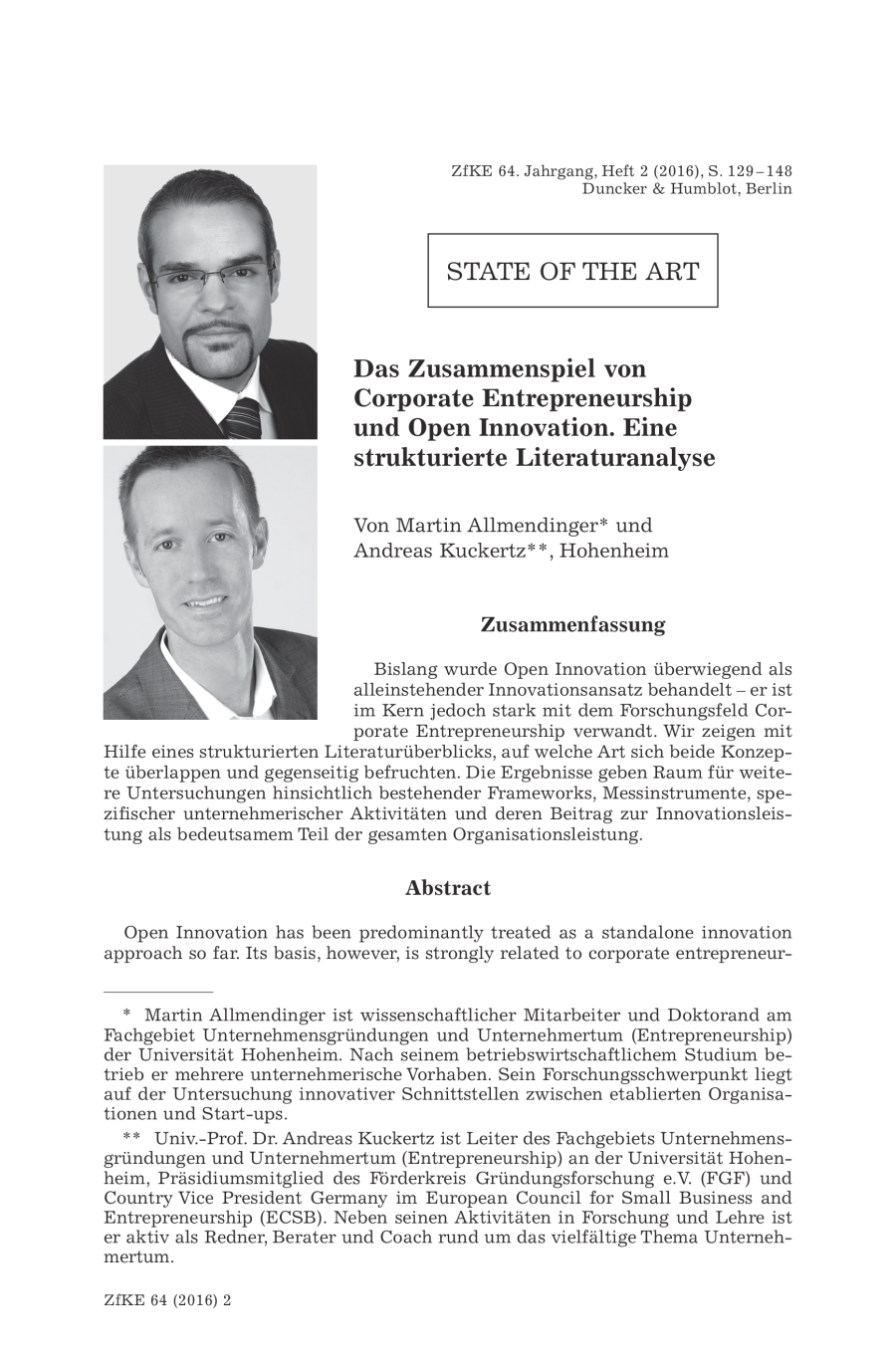 Das Zusammenspiel von Corporate Entrepreneurship und Open Innovation. Eine strukturierte Literaturanalyse