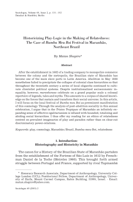 Historicizing Play-Logic in the Making of Relatedness: The Case of Bumba Meu Boi Festival in Maranhão, Northeast Brazil