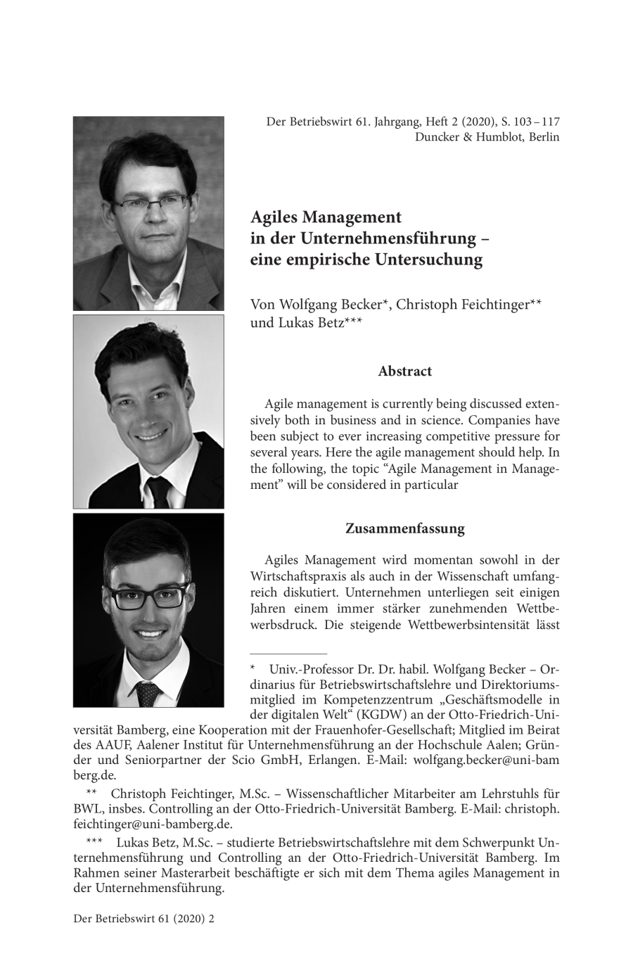 Agiles Management in der Unternehmensführung – eine empirische Untersuchung