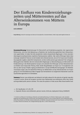 Der Einfluss von Kindererziehungszeiten und Mütterrenten auf das Alterseinkommen von Müttern in Europa