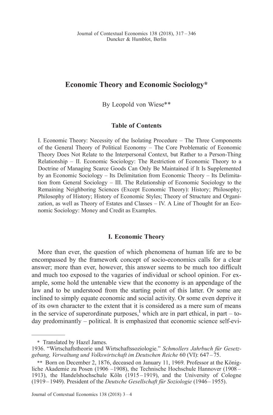 Economic Theory and Economic Sociology