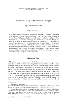Economic Theory and Economic Sociology