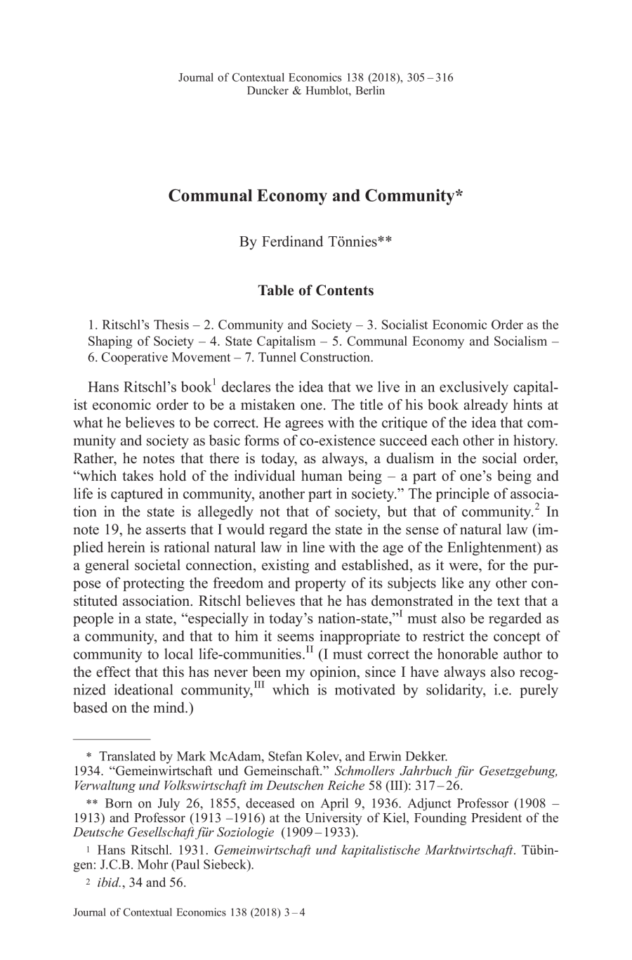 Communal Economy and Community