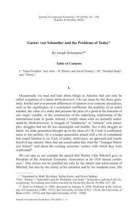 Gustav von Schmoller and the Problems of Today