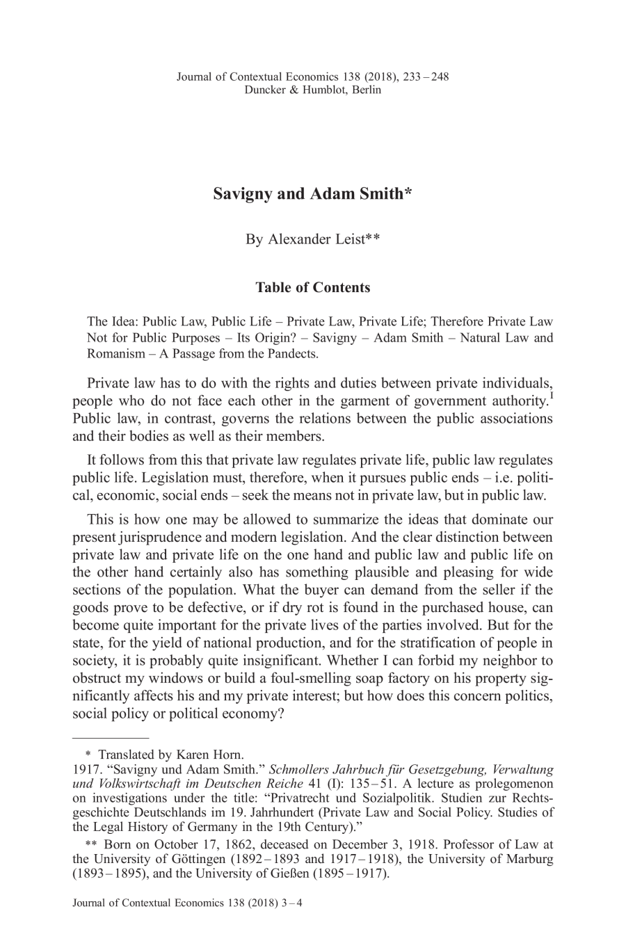 Savigny and Adam Smith