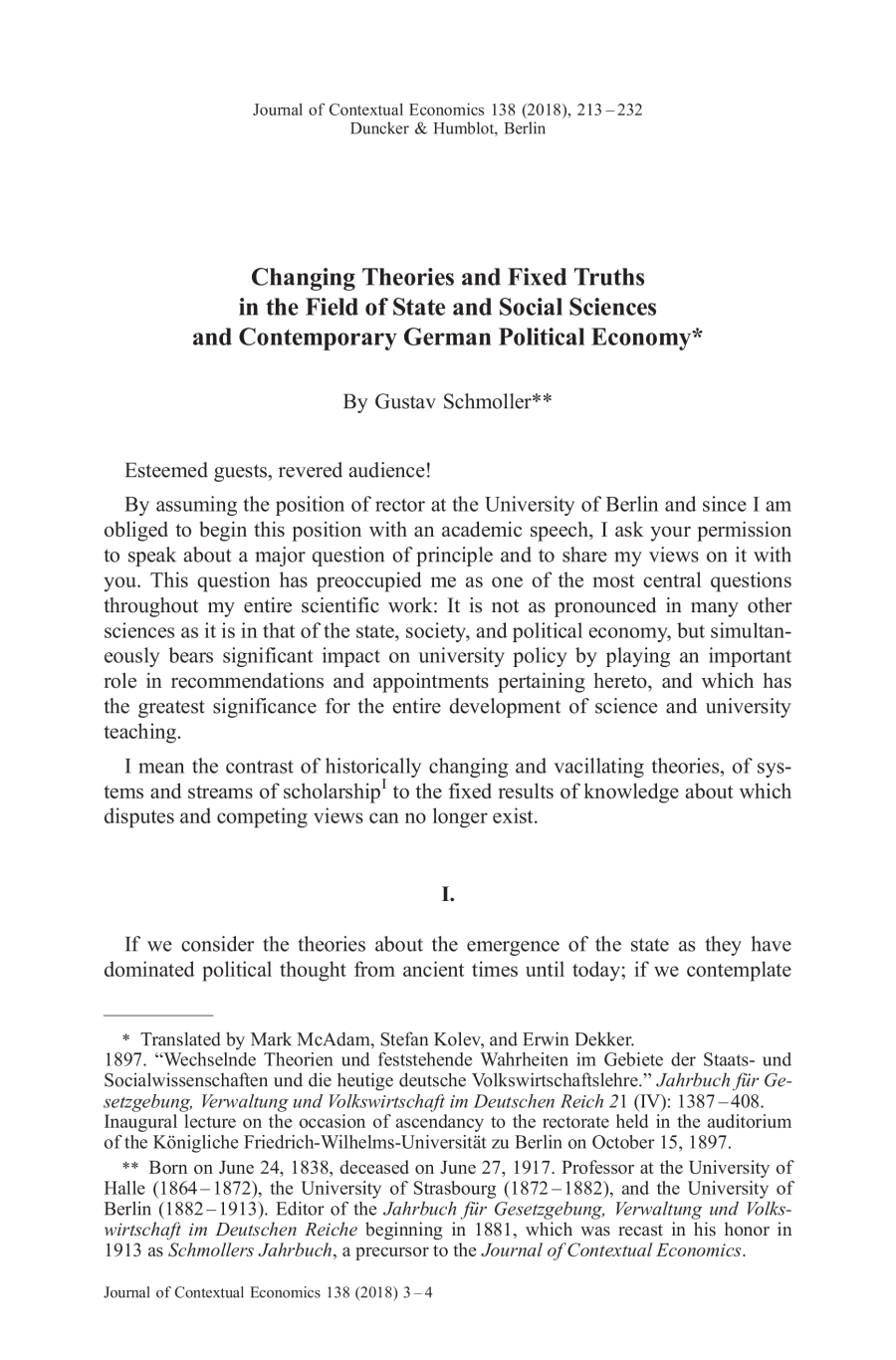 Changing Theories and Fixed Truths in the Field of State and Social Sciences and Contemporary German Political Economy