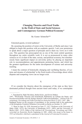 Changing Theories and Fixed Truths in the Field of State and Social Sciences and Contemporary German Political Economy