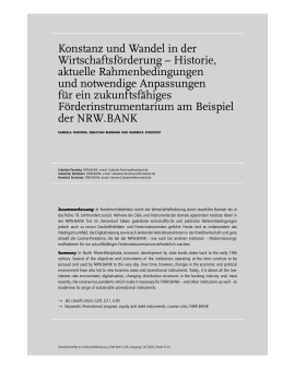 Konstanz und Wandel in der Wirtschaftsförderung – Historie, aktuelle Rahmenbedingungen und notwendige Anpassungen für ein zukunftsfähiges Förderinstrumentarium am Beispiel der NRW.BANK