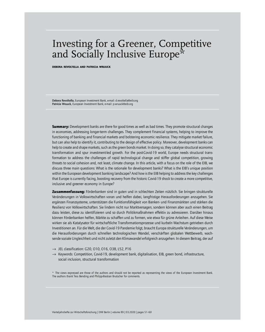 Investing for a Greener, Competitive and Socially Inclusive Europe