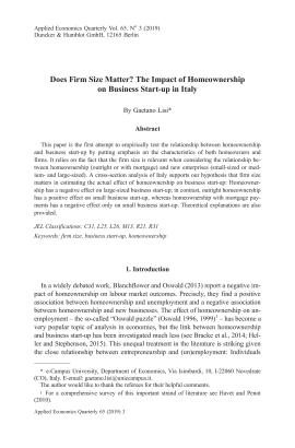 Does Firm Size Matter? The Impact of Homeownership on Business Start-up in Italy