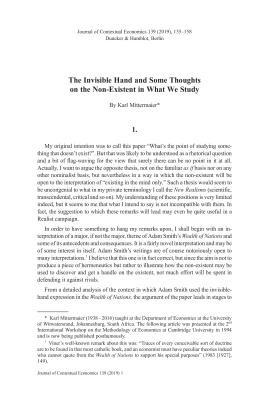 The Invisible Hand and Some Thoughts on the Non-Existent in What We Study