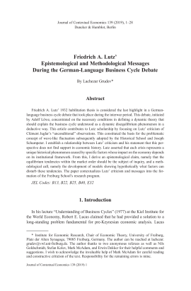 Friedrich A. Lutz’ Epistemological and Methodological Messages During the German-Language Business Cycle Debate