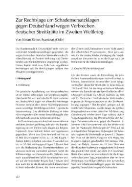Zur Rechtslage um Schadensersatzklagen gegen Deutschland wegen Verbrechen deutscher Streitkräfte im Zweiten Weltkrieg