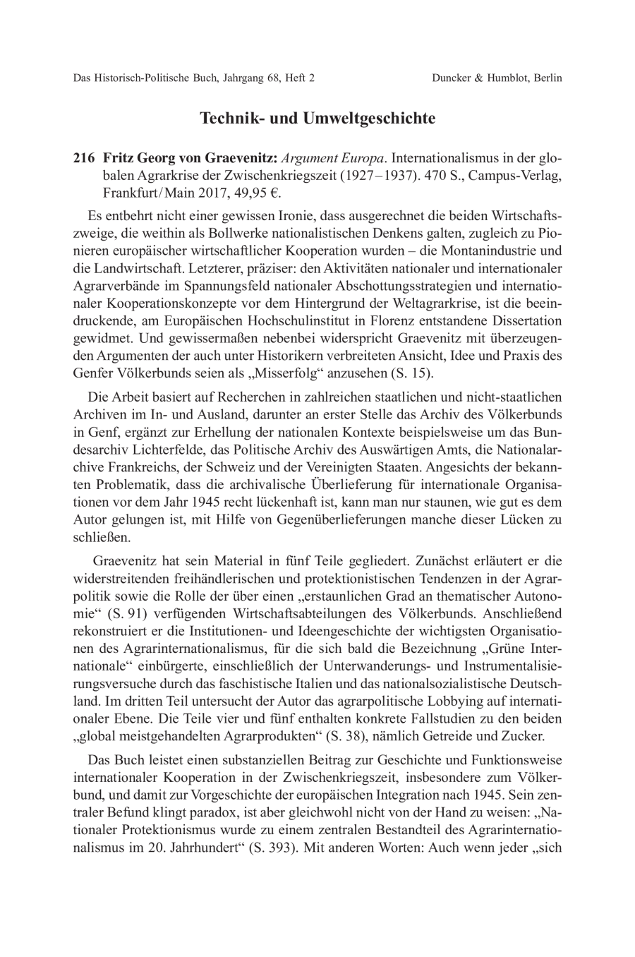 Fritz Georg von Graevenitz: Argument Europa. Internationalismus in der globalen Agrarkrise der Zwischenkriegszeit (1927–1937)