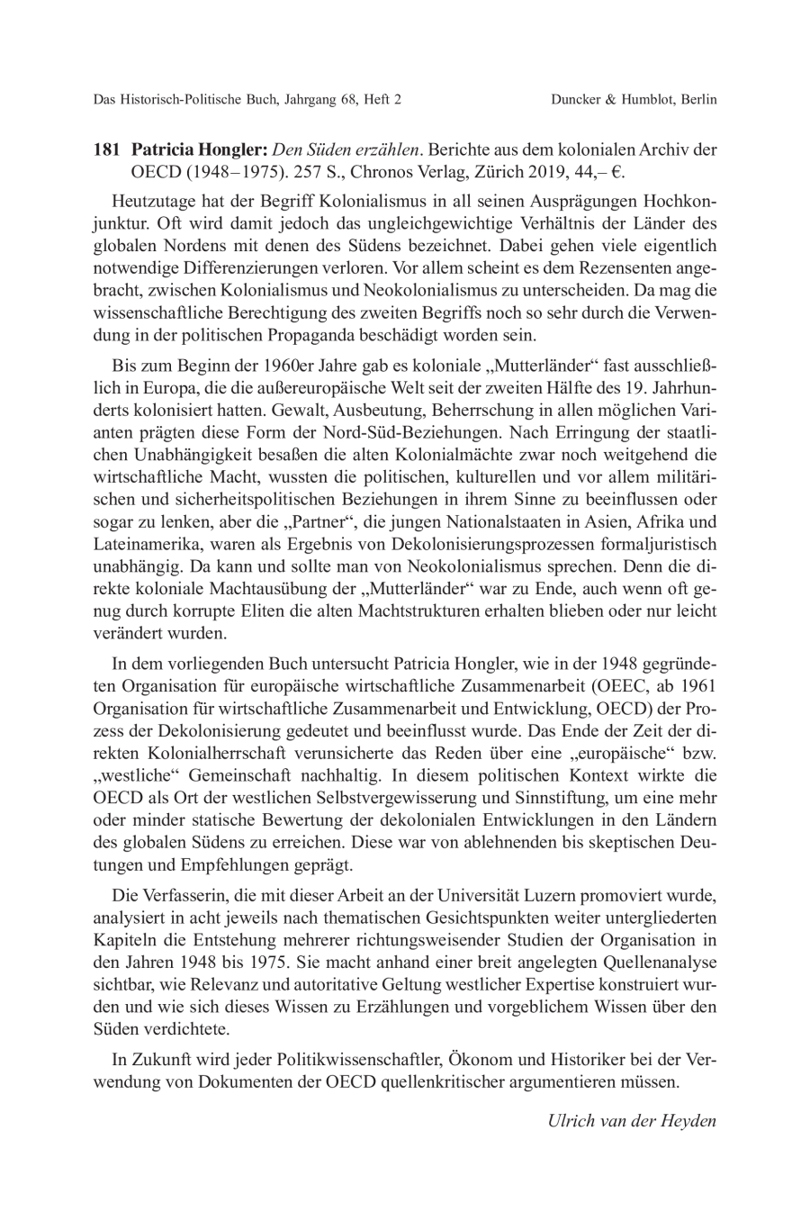 Patricia Hongler: Den Süden erzählen. Berichte aus dem kolonialen Archiv der OECD (1948–1975)
