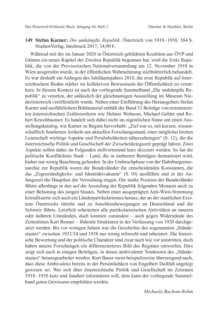 Stefan Karner: Die umkämpfte Republik. Österreich von 1918–1938