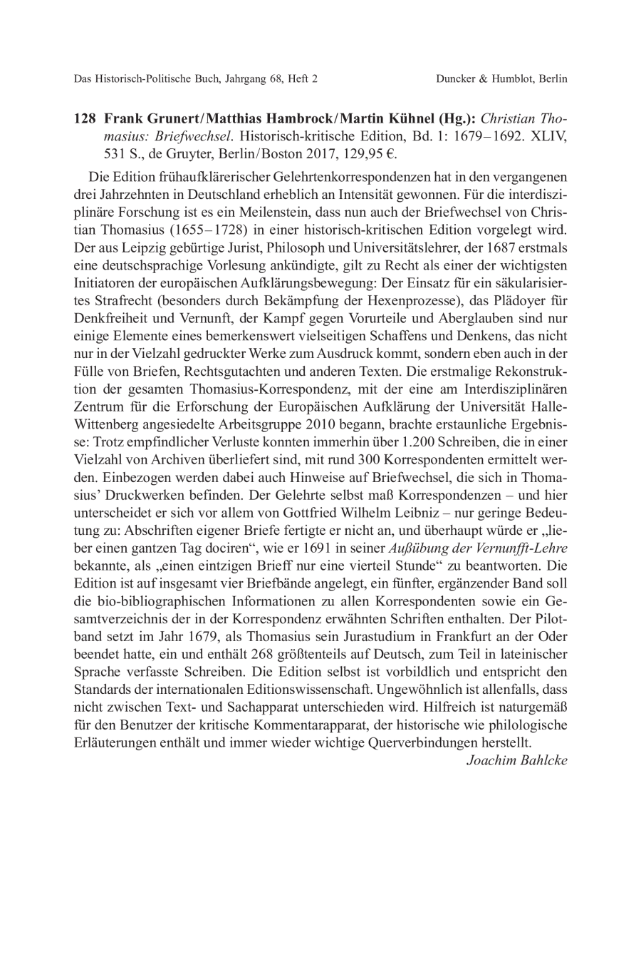 Frank Grunert / Matthias Hambrock / Martin Kühnel (Hg.): Christian Thomasius: Briefwechsel. Historisch-kritische Edition