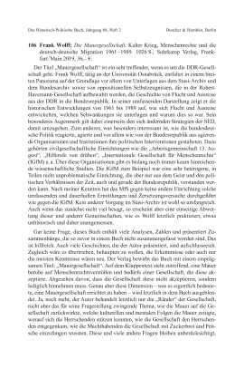 Frank Wolff: Die Mauergesellschaft. Kalter Krieg, Menschenrechte und die deutsch-deutsche Migration 1961–1989