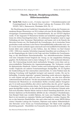 Sarah Patt: Studien zu den „Formulae imperiales“. Urkundenkonzeption und Formulargebrauch in der Kanzlei Kaiser Ludwigs des Frommen (814–840)