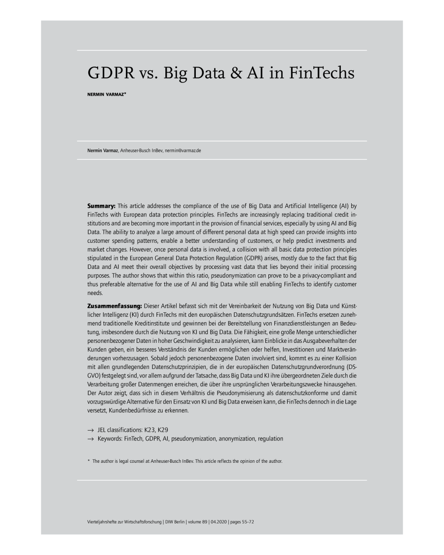 GDPR vs. Big Data & AI in FinTechs