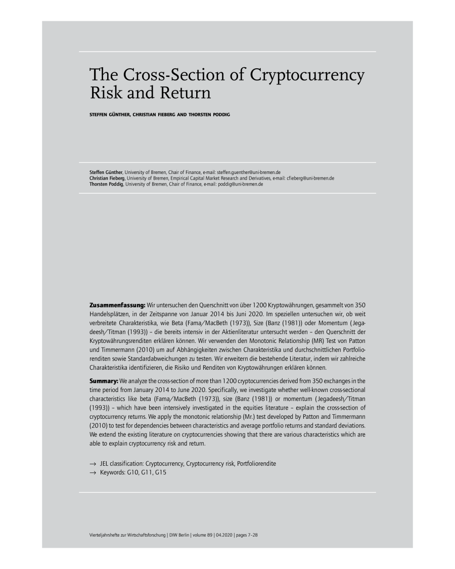 The Cross-Section of Cryptocurrency Risk and Return