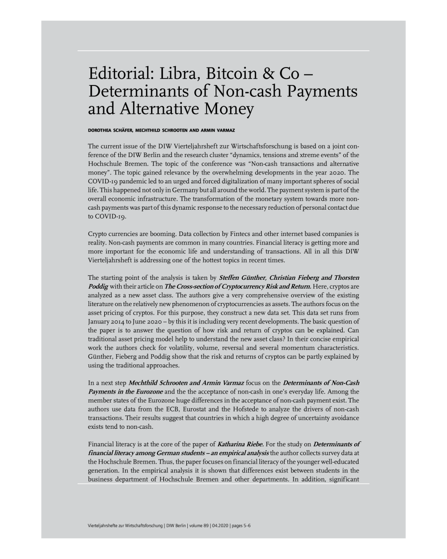 Editorial: Libra, Bitcoin & Co – Determinants of Non-cash Payments and Alternative Money