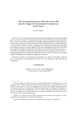 The Peacemaking Process After the Great War and the Origins of International Criminal Law Stricto Sensu