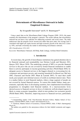 Determinants of Microfinance Outreach in India: Empirical Evidence