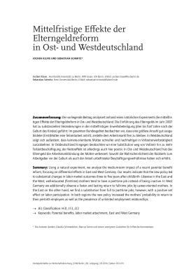Mittelfristige Effekte der Elterngeldreform in Ost- und Westdeutschland