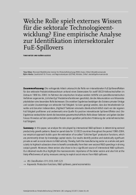 Welche Rolle spielt externes Wissen für die sektorale Technologieentwicklung Eine empirische Analyse zur Identifikation intersektoraler FuE-Spillovers