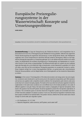 Europäische Preisregulierungssysteme in der Wasserwirtschaft: Konzepte und Umsetzungsprobleme