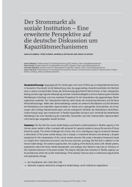 Der Strommarkt als soziale Institution – Eine erweiterte Perspektive auf die deutsche Diskussion um Kapazitätsmechanismen