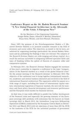 Conference Report on the 46. Radein Research Seminar „A New Global Financial Architecture in the Aftermath of the Crisis: A European View"