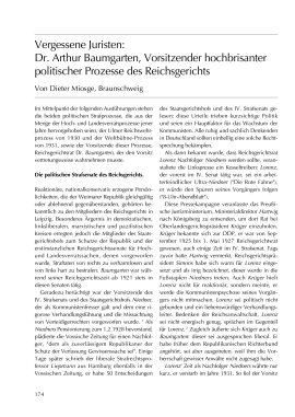 Vergessene Juristen: Dr. Arthur Baumgarten, Vorsitzender hochbrisanter politischer Prozesse des Reichsgerichts