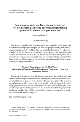 Zum Zusammenspiel von Biografie und Arbeitswelt bei Beschäftigungssicherung und Wiedereingliederung gesundheitlich beeinträchtigter Menschen