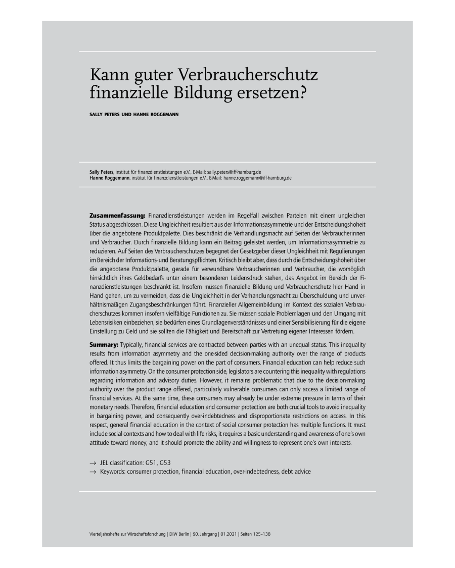 Kann guter Verbraucherschutz finanzielle Bildung ersetzen?