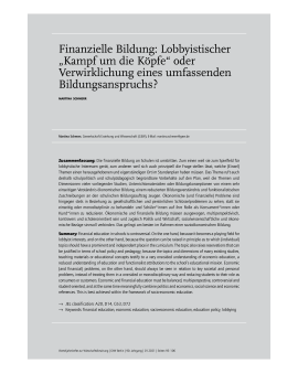 Finanzielle Bildung: Lobbyistischer „Kampf um die Köpfe“ oder Verwirklichung eines umfassenden Bildungsanspruchs?