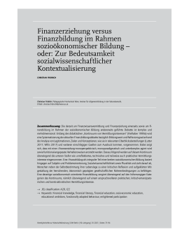 Finanzerziehung versus Finanzbildung im Rahmen sozioökonomischer Bildung – oder: Zur Bedeutsamkeit sozialwissenschaftlicher Kontextualisierung