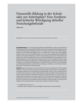 Finanzielle Bildung in der Schule oder am Arbeitsplatz? Eine Synthese und kritische Würdigung aktueller Forschungsbefunde