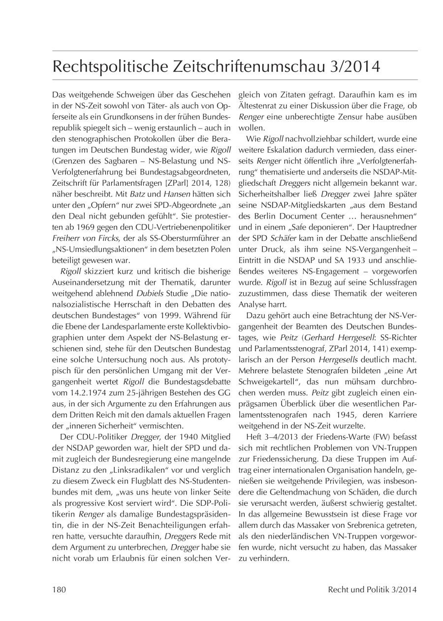 Rechtspolitische Zeitschriftenumschau 3/2014