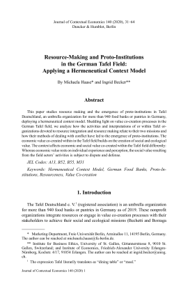 Resource-Making and Proto-Institutions in the German Tafel Field: Applying a Hermeneutical Context Model
