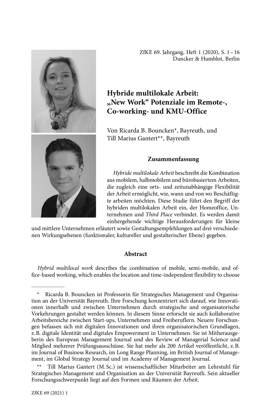 Hybride multilokale Arbeit: „New Work“ Potenziale im Remote-, Co-working- und KMU-Office