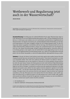 Wettbewerb und Regulierung jetzt auch in der Wasserwirtschaft