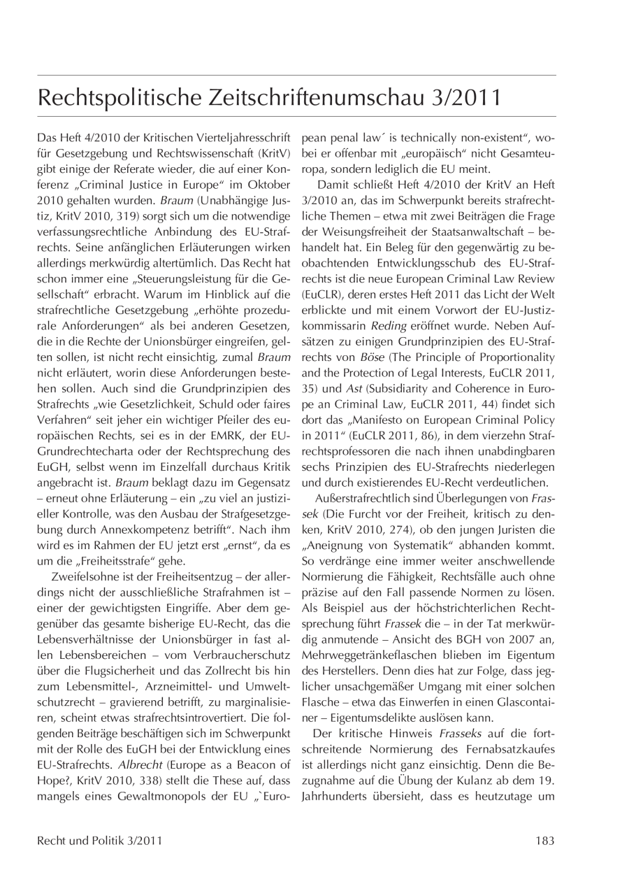 Rechtspolitische Zeitschriftenumschau 3/2011