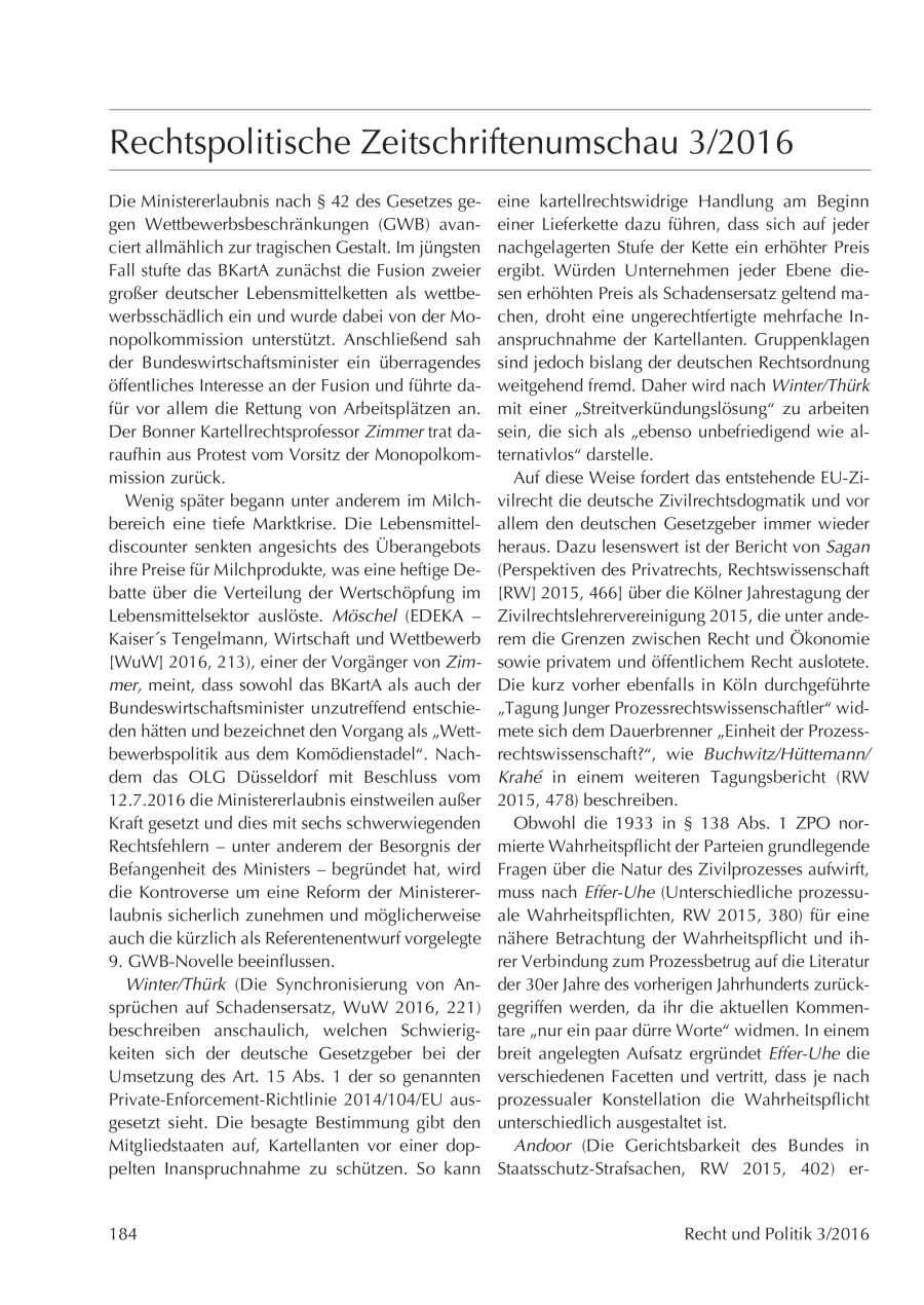 Rechtspolitische Zeitschriftenumschau 3/2016