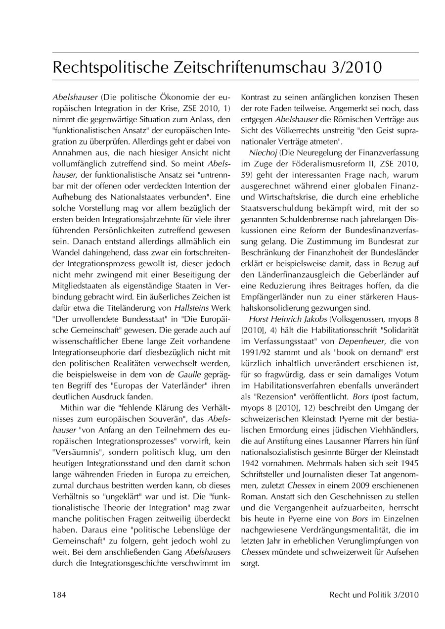 Rechtspolitische Zeitschriftenumschau 3/2010
