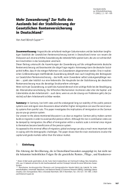 Mehr Zuwanderung? Zur Rolle des Auslands bei der Stabilisierung der Gesetzlichen Rentenversicherung in Deutschland