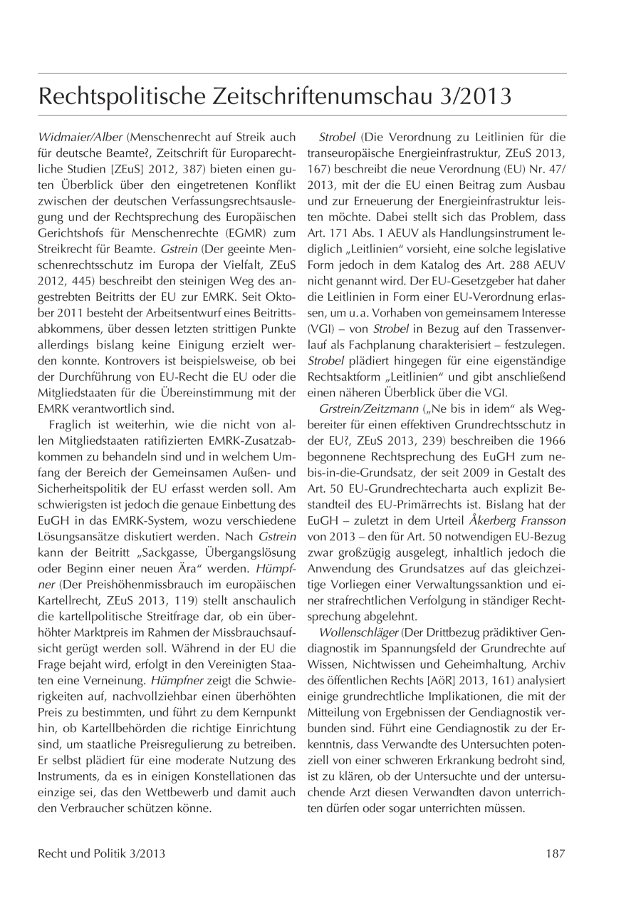 Rechtspolitische Zeitschriftenumschau 3/2013